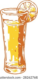 Stylized tall citrus drink with orange lemon slice garnish