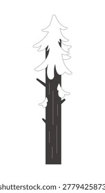 Stylized tall evergreen pine tree 2D line object. Conifer pinetree. Spruce wood trunk firtree. Coniferous woodland forest plant isolated clipart vector ink outline item. Monochrome spot illustration