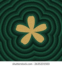 Stylized tan flower with five petals centered on green ripple background. Vector illustration in retro style.