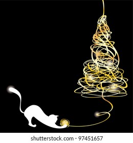 Stylized tangle christmas tree with a cat