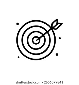 Um gráfico de destino estilizado com uma seta atingindo o alvo. Linhas limpas e design simples.