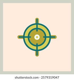 Stylized target icon with concentric circles and crosshairs on a pale background