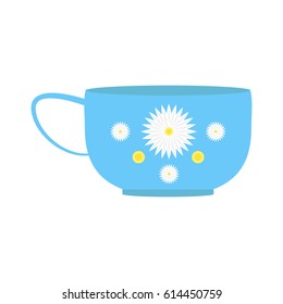 Stylized tea cup with flowers on a white background.