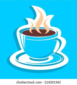Stylized tea cup on a blue background.