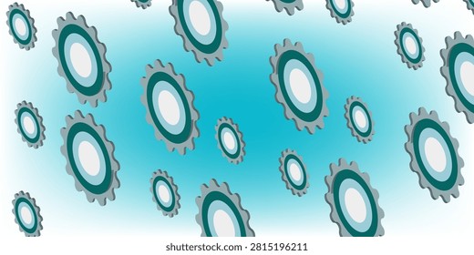 Stylized teal gears and cogwheels on a soft blue gradient background conveying mechanical technology, industrial engineering, teamwork, connection and motion for design, web, or editorial use.