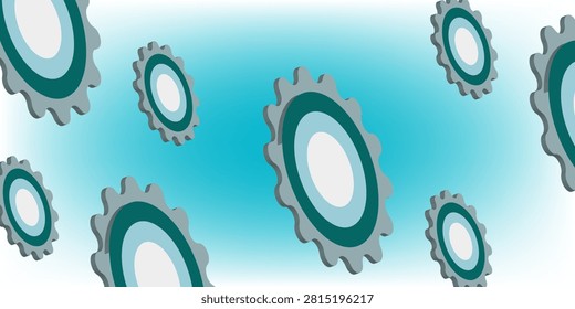 Stylized teal gears and cogwheels on a soft blue gradient background conveying mechanical technology, industrial engineering, teamwork, connection and motion for design, web, or editorial use.