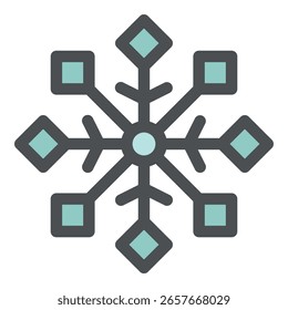 Stylized Teal and Gray Snowflake Icon: Geometric Winter Design