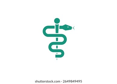 A stylized teal medical symbol, the Rod of Asclepius, featuring a serpent coiled around a staff with a sphere on top. The icon is isolated on a clean white background,