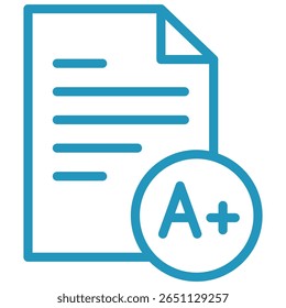 A stylized, teal-colored document icon with an A+ grade symbol.