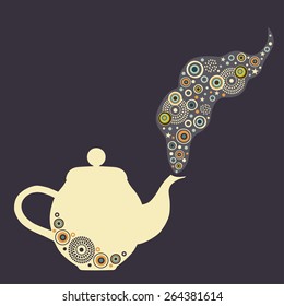 Stylized teapot with design elements and place for text 