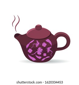 Stylized teapot with flowers for flowers, herbal tea. Isolated object on a white background