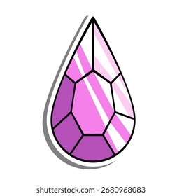 Stylized teardrop shaped gemstone in pink and purple tones with bold facets and shadow. Vibrant and elegant design perfect for jewelry, fantasy themes, or decorative.