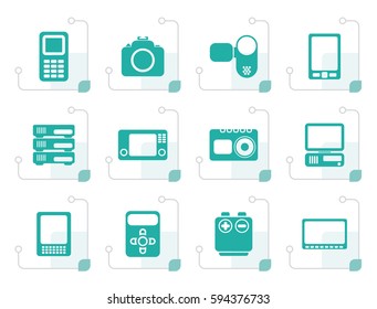 Stylized technical, media and electronics icons - vector icon set