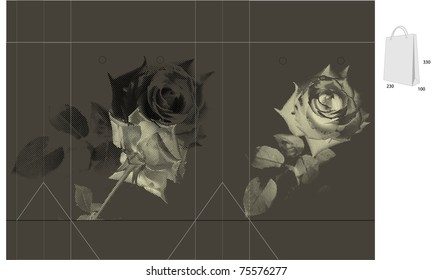 Plantilla estilizada para el diseño de bolsos con rosas