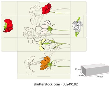 Stylized template for box with flowers