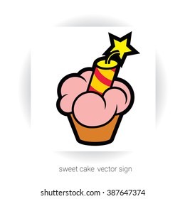 stylized template sign - cake or cupcake with cream and dynamite and stars