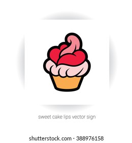 stylized template sign - cake or cupcake with cream in  shape of lips and tongue