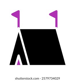 Stylized Tent Icon with Flags on White Background