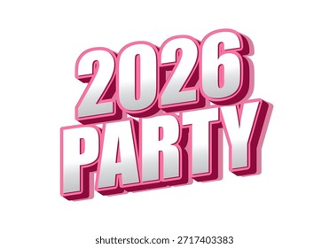 Stylized text design featuring the year 2026 and the word PARTY in bold, vibrant colors.