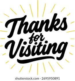 Um gráfico de texto estilizado que diz "Obrigado pela visita" com raios solares.