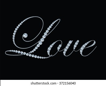 Stylized text Love made of diamonds. Concept for wedding, celebration, valentine's day. Vector eps 10 background