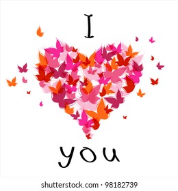 Stylized text I love you with butterflies. EPS10