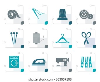 Stylized Textile objects and industry icons - vector icon set