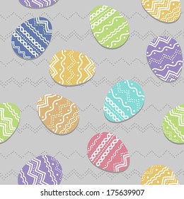 Stylized texture with hand drawn ornament on the eggs. Simple traditional background for decoration or backdrop.