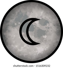 Stylized and textured icon of the moon with the astrological symbol.
