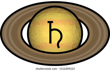 Stylized and textured icon of the planet Saturn with the astrological symbol.