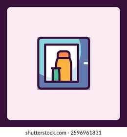 Stylized thermos flasks icon inside a framed display for travel equipment