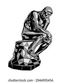 Stylized thinker black statue.Vector illustration isolated on white background.