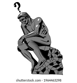 Stylized thinker statue. Vector illustration isolated on white background.