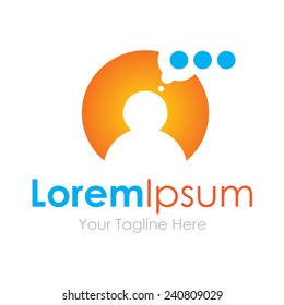 Stylized thinking man orange circle blue dots element icon logo 