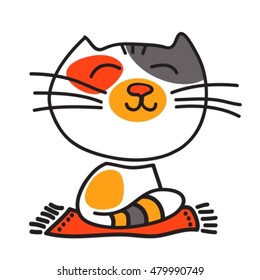 Stylized three-colored happy nice cat isolated on a white background.