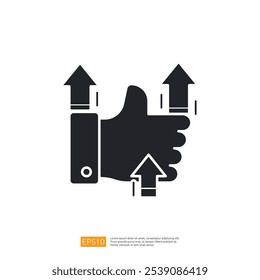 A stylized thumbs-up graphic with upward arrows, symbolizing positivity and growth.