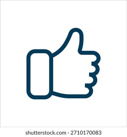 Icono estilizado del gesto de la mano del pulgar hacia arriba con el contorno azul oscuro en insignia circular. Ideal para Aprobación, Asistencia o Comentarios positivo en interfaces digitales.