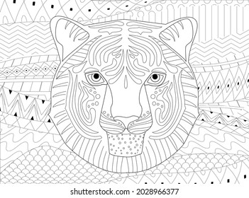 stylized tiger in abstract wave sea for your coloring book