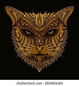 Stylized tiger in ethnic vector dark background