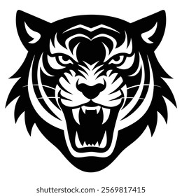 Stylized Tiger Face Silhouette for Wildlife Graphics