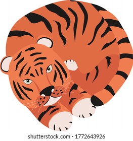 Stylized tiger. Funny cartoon character. Colorful vector illustration in flat style
