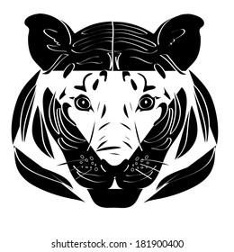stylized tiger head black and white