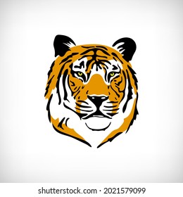 Stylized tiger illustration.  T shirt print, tatoo, poster, greeting card, mug. Tiger head vector illustration.