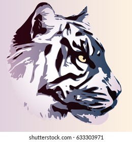 stylized tiger portrait in blue and violet