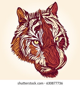 stylized tiger portrait in orange and yellow