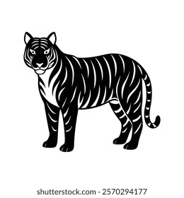 Stylized tiger standing silhouette icon design