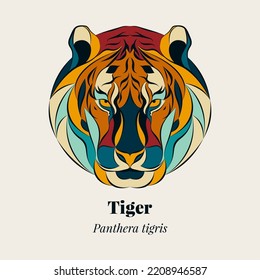 Ilustración estilizada del vector de tigres con color vintage, Ilustración del vector de tigres, Ilustración del vector de cabeza de tigre