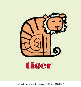 Stylized  tiger from zoo with text on light green background