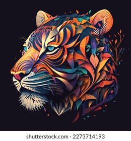 A stylized tiger's muzzle with an abstract design, featuring a unique blend of shapes and colors