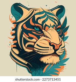 A stylized tiger's muzzle with a retro-inspired design, featuring bold lines and a vintage color palette